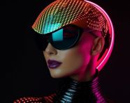 Woman posing with neon eyes