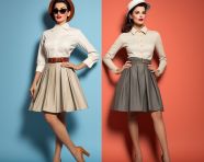 Full body 1950s fashion model in dress