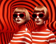 Stylish woman in red outfit and sunglasses