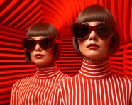 Red outfit woman with sunglasses