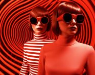 Woman in red dress with sunglasses