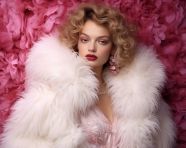 Fashion model in white fur coat and dress