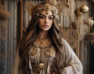 Medieval woman with long brown hair