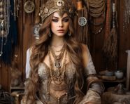 Warrior woman with long brown hair