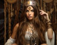Beautiful woman in chainmail and headdress