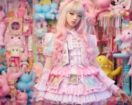 Fairy kei fashion model walking